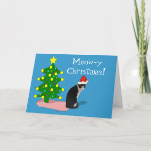 Het Wenskaart van de Kat van Kerstmis van Meowy Feestdagen Kaart