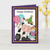 Het Wenskaart van de Koe van de verjaardag Kaart (Gele Bloem)