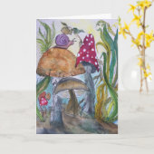 Het wenskaart van de paddestoel en van de slak kaart (Gele Bloem)