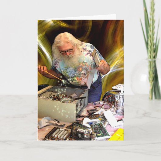 HET WENSKAART VAN DE TOVENAAR VAN DE COMPUTER FEESTDAGEN KAART (Voorkant)