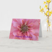 Het wenskaart van de verjaardag, roze Zinnia Kaart (Gele Bloem)