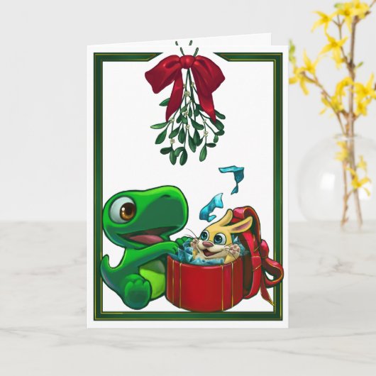 Het Wenskaart van Dinnersaurus: Schat en Bunno Kaart (Gele Bloem)