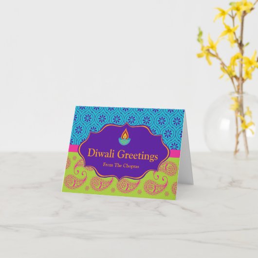 Het Wenskaart van Diwali met editable teksten Kaart (Gele Bloem)