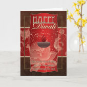 Het Wenskaart van Diwali met Lamp en het Rood van Kaart (Gele Bloem)