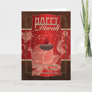 Het Wenskaart van Diwali met Lamp en het Rood van Kaart