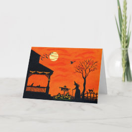 Het Wenskaart van Halloween, heksen, zwarte, Kaart