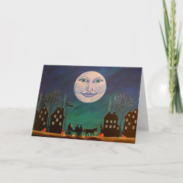 Het Wenskaart van Halloween, heksen, zwarte, kat, Kaart