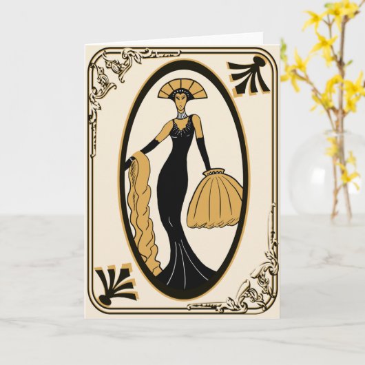 Het wenskaart van het art deco kaart (Gele Bloem)