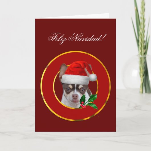 Het wenskaart van het chihuahuapuppy van Navidad Feestdagen Kaart (Voorkant)