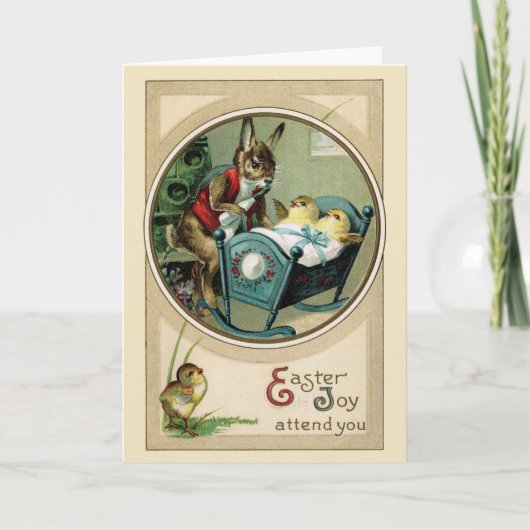 Het Wenskaart van het Konijn en van de Kuikens van Feestdagen Kaart (Voorkant)