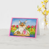 Het wenskaart van het Moederdag van de kat Kaart (Gele Bloem)