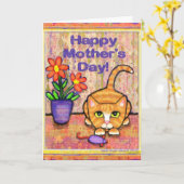 Het Wenskaart van het Moederdag van de Kat van de Kaart (Gele Bloem)