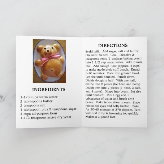 Het Wenskaart van het Recept van het Brood van de Kaart (Binnen)