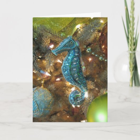 "Het Wenskaart van Kerstmis Seahorse" Feestdagen Kaart (Voorkant)