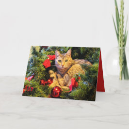 Het Wenskaart van Kerstmis van de Kat van de Feestdagen Kaart