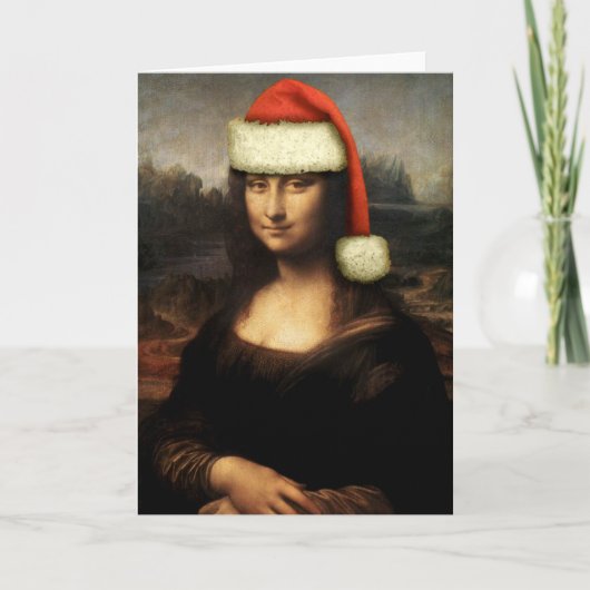 Het Wenskaart van Mona Lisa Santa Feestdagen Kaart (Voorkant)
