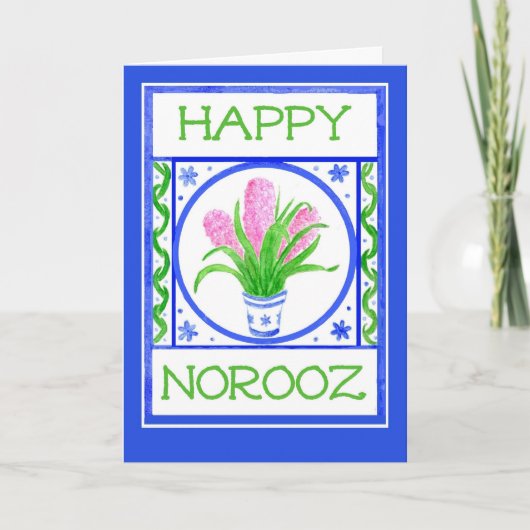 Het Wenskaart van Norooz met Pot van Roze Feestdagen Kaart (Voorkant)