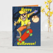 Het Wenskaart van Skateboarder Halloween van de Kaart (Gele Bloem)
