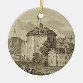 Het Wereldbol Theater op de Bankside zoals het in Keramisch Ornament (Voorkant)