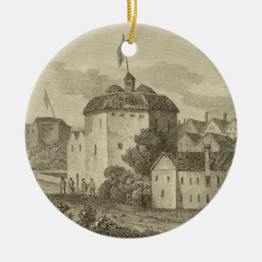 Het Wereldbol Theater op de Bankside zoals het in Keramisch Ornament (Voorkant)