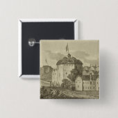 Het Wereldbol Theater op de Bankside zoals het in Vierkante Button 5,1 Cm (Voorkant /achterkant)