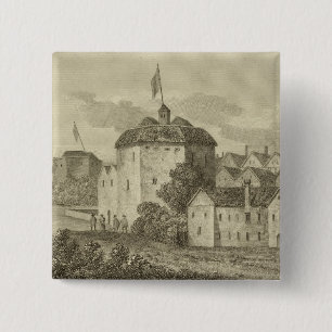 Het Wereldbol Theater op de Bankside zoals het in Vierkante Button 5,1 Cm