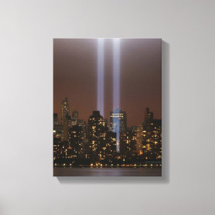 Het wereldhandelscentrum in New York in het licht. Canvas Afdruk