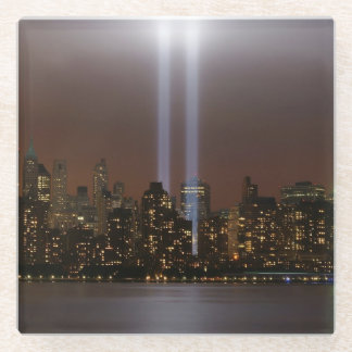 Het wereldhandelscentrum in New York in het licht. Glazen Onderzetter