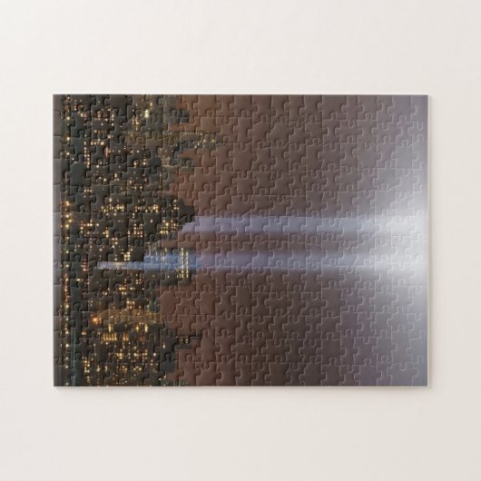 Het wereldhandelscentrum in New York in het licht. Legpuzzel (Horizontaal)