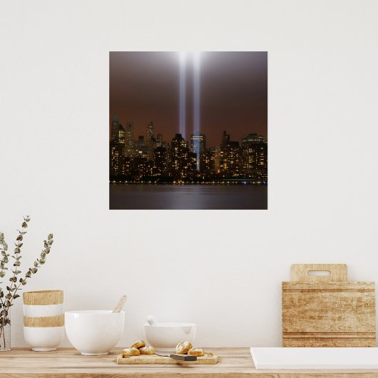 Het wereldhandelscentrum in New York in het licht. Poster (Keuken)