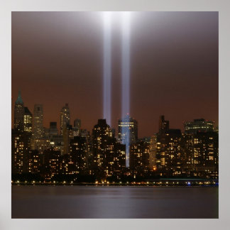 Het wereldhandelscentrum in New York in het licht. Poster