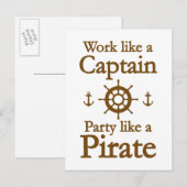 Het werk als een Kapitein Partij als een Pirate Uitnodiging Briefkaart (Voorkant / Achterkant)