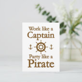 Het werk als een Kapitein Partij als een Pirate Uitnodiging Briefkaart (Staand voorkant)