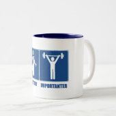 Het werk is belangrijk gewicht heffen is belangrij tweekleurige koffiemok (Voorkant rechts)