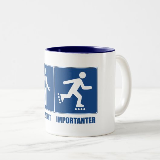 Het werk is belangrijk, het Rollerblading is belan Tweekleurige Koffiemok (Voorkant rechts)