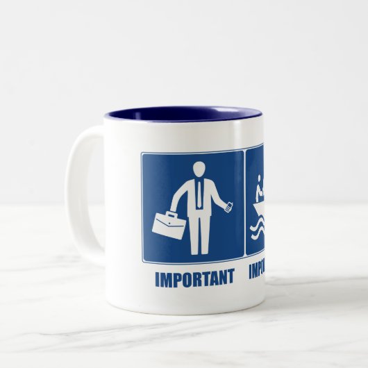 Het werk is belangrijk, het verkopen is belangrijk tweekleurige koffiemok (Voorkant links)