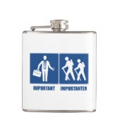 Het werk is belangrijk het wandelen is belangrijk heupfles (Voorkant)