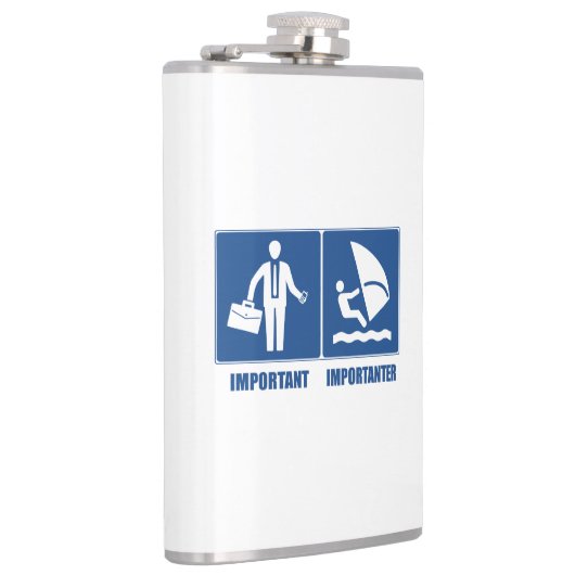 Het werk is belangrijk, het windsurfen is belangri heupfles (Rechts)