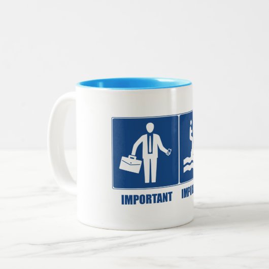 Het werk is belangrijk, Jet Skiing is belangrijk Tweekleurige Koffiemok (Voorkant links)