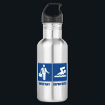 Het werk is belangrijk, zwemmen is belangrijk waterfles<br><div class="desc">Ga naar huis,  het zal er morgen zijn. Ga gewoon zwemmen,  het is je hond. Dit grappige ontwerp show pictogrammen van een zakenman en een zwemmer.</div>