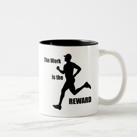 Het werk is de beloning-loper tweekleurige koffiemok (Rechts)