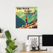 Het Werk Is De Beloning Vrouw Hardloper Bergen Poster (Thuiskantoor)