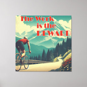 Het werk is de Reward Cyclist Mountains Canvas Afdruk
