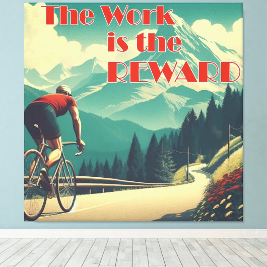 Het werk is de Reward Cyclist Mountains Canvas Afdruk (Insitu (Houten vloer))