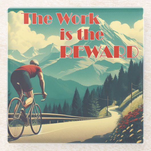 Het werk is de Reward Cyclist Mountains Glazen Onderzetter (Voorkant)