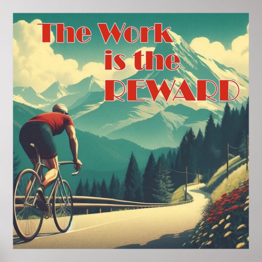 Het werk is de Reward Cyclist Mountains Poster (Voorkant)