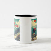 Het werk is de Reward Cyclist Mountains Tweekleurige Koffiemok (Center)