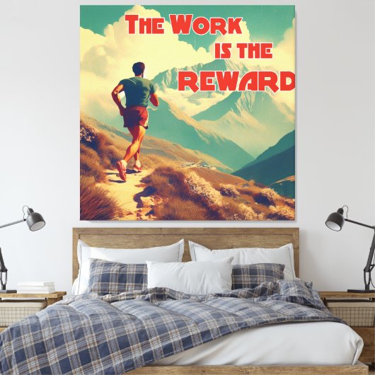 Het werk is de Reward Runner Mountains Canvas Afdruk (Insitu (Slaapkamer))