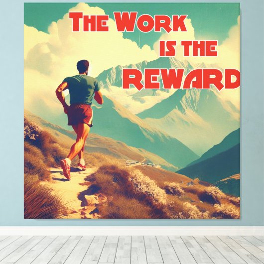 Het werk is de Reward Runner Mountains Canvas Afdruk (Insitu (Houten vloer))