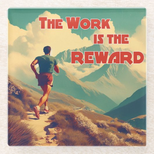 Het werk is de Reward Runner Mountains Glazen Onderzetter (Voorkant)
